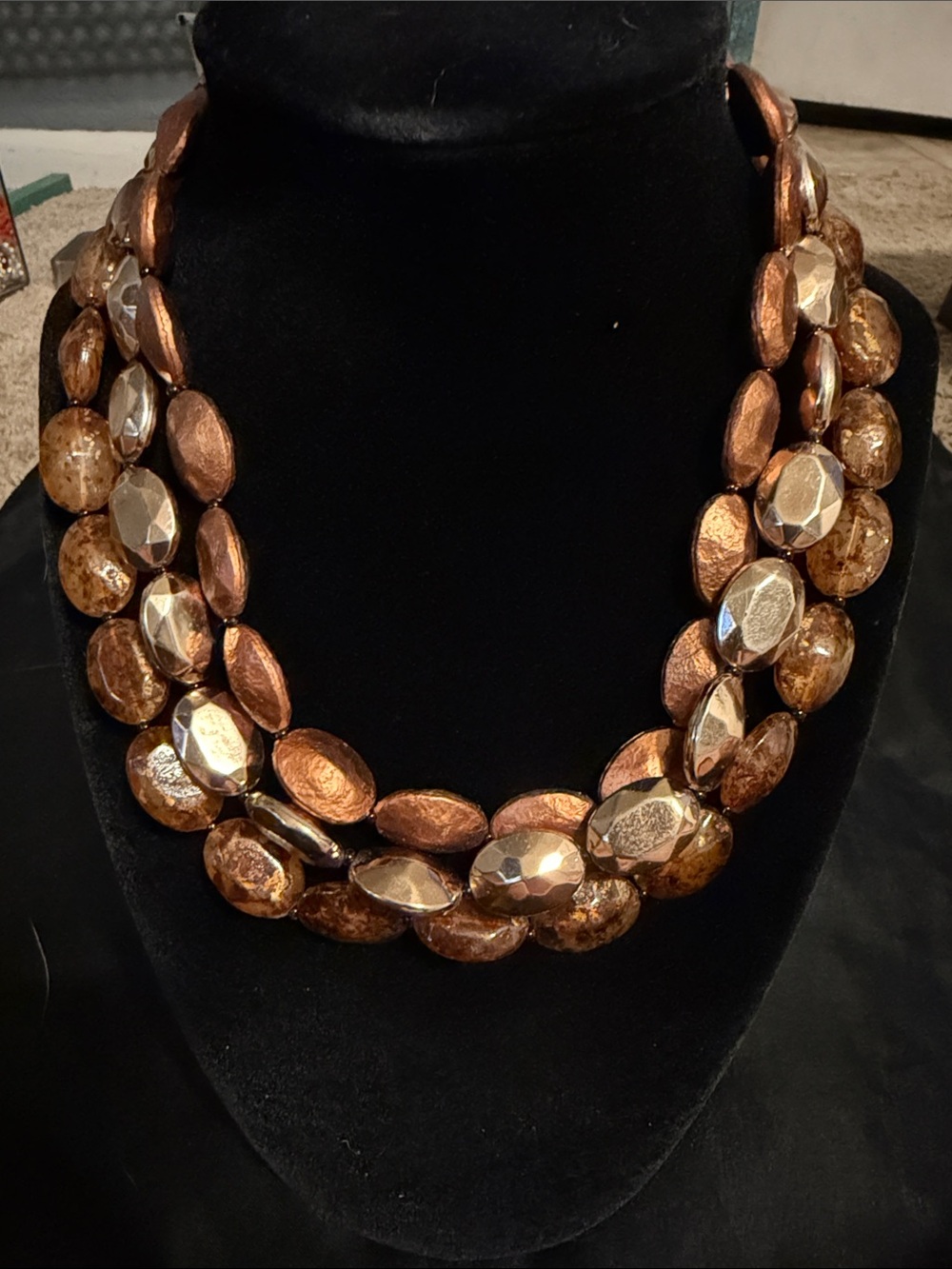 Elegant Copper-Tone Multi-Strand Beaded Necklace